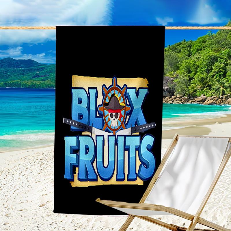 Пляжное полотенце с принтом игры Blox Fruits - мягкое, впитывающее, быстросохнущее, можно стирать в машине - идеально для плавания, кемпинга, купания