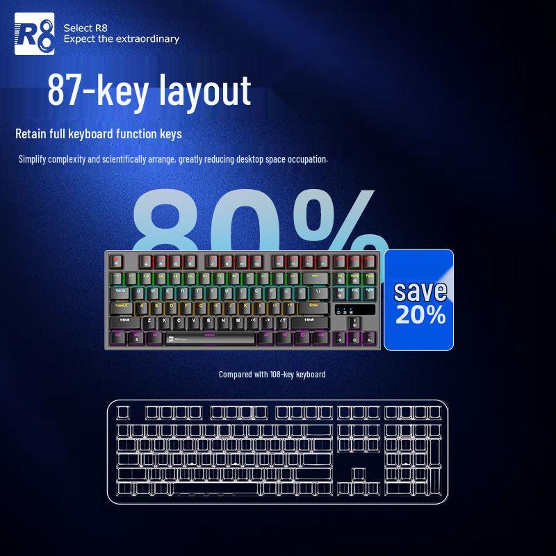 GK105 87-клавишная проводная механическая клавиатура, ARGB подсветка, Красный переключатель, Анти-гостинг, Универсальная для геймеров и ноутбуков.