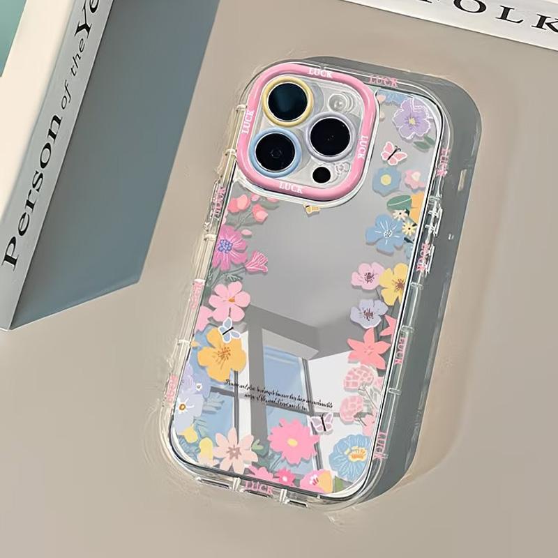 Для iPhone 17 17e 16e 15 16 Pro Max 14 13 12 11 Pro X XS Max 7 8 Plus Чехол Сладкий Розовый Цветок Зеркало Розовая Рамка Мягкое Зеркальное Покрытие