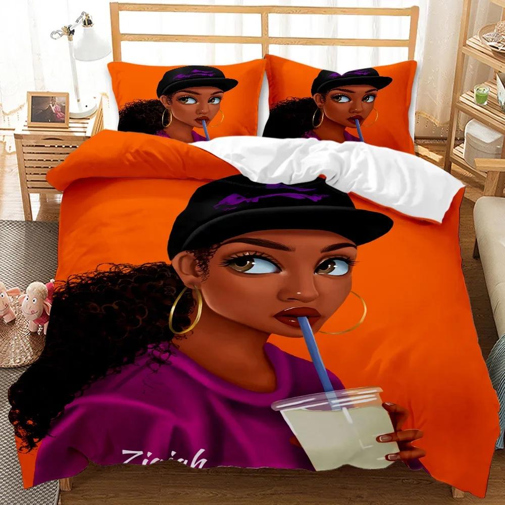 Black Girl Magic Bedding Set, African American Black Art Girl Duvet Cover, Bedroom Decor Comforter Cover For Teens