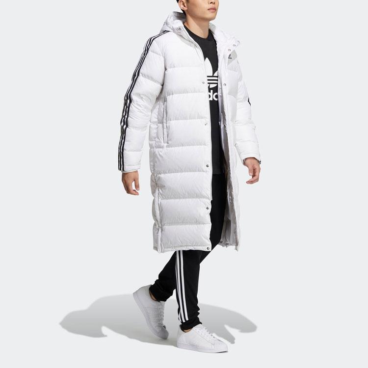 adidas Длинный пуховик Originals Trefoil с полосками по бокам и принтом логотипа, мужская верхняя одежда, белый HI4659