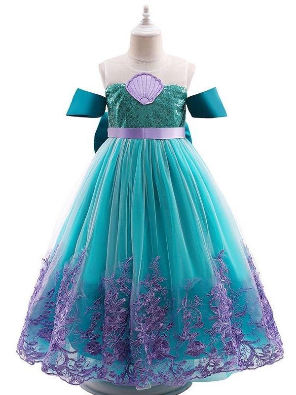 Mermaid Alice Princess Dress with Butterfly Bow Embroidery Tulle Gown for Girls Party Costume