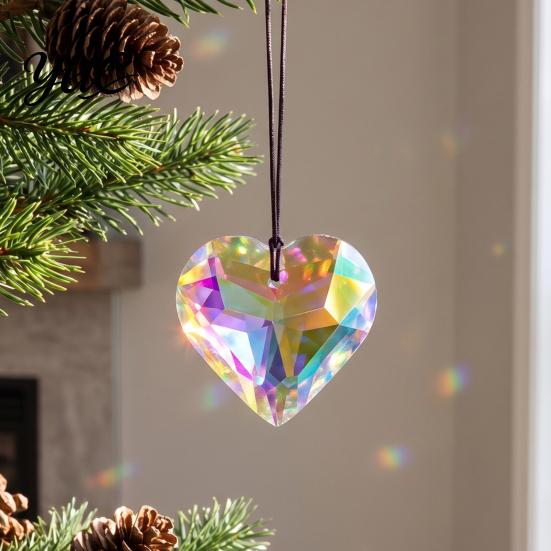 Faux Crystal Sun Catcher Decor Love Heart Suncatcher, Star Shape Hanging Decoration, Decorative Glass Prisms Rhombus Rainbow Maker Prism Ornament for