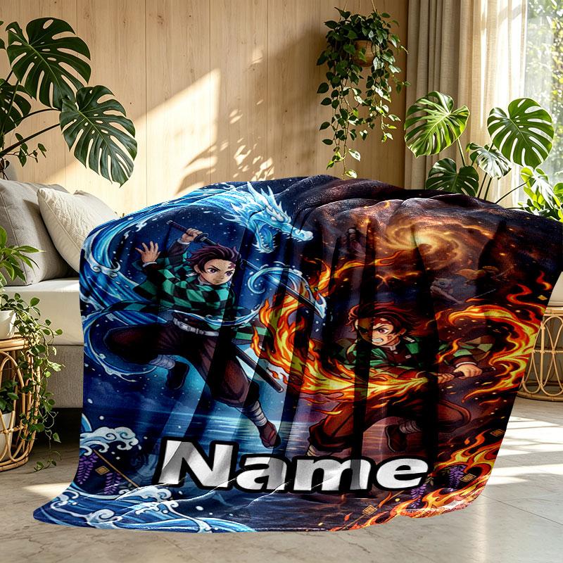 Custom Name Personalized Demon Slayer Print Blanket, Home Decor, Bedroom, Sofa, Camping, Couch, Gifts for Birthday Christmas