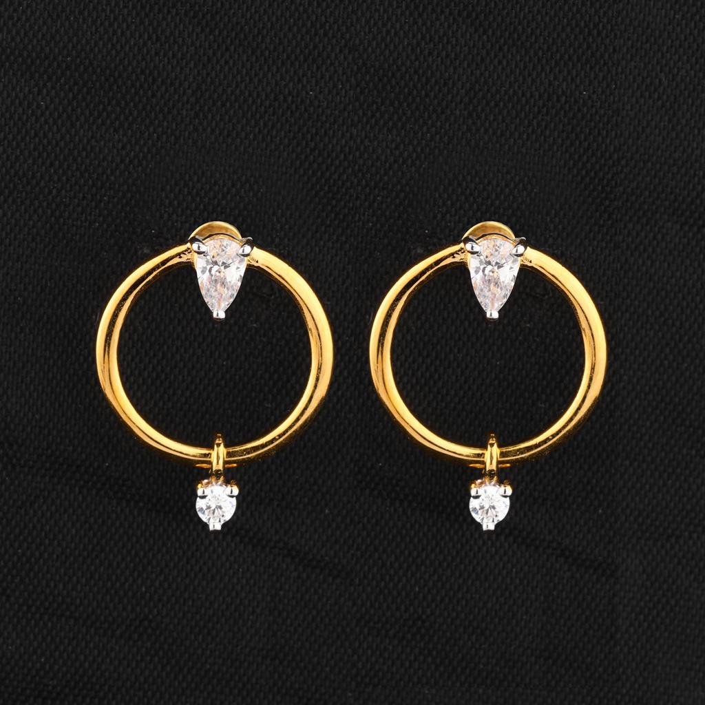 925 Sterling Silver Yellow Gold Plated Earrings White Cubic Zirconia Pear 5x3mm Round 2.5mm Elegant Women Jewelry