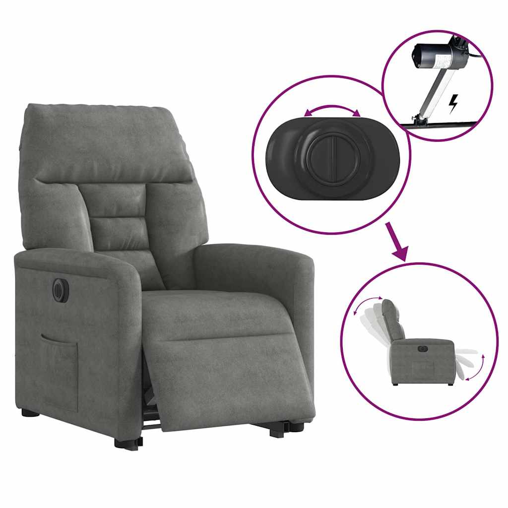 Recliner Chair with Electric Lift Assistance Dark Grey Microfiber Fabric