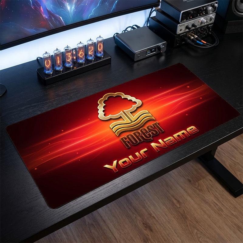Nottingham Forest Custom Large Mouse Pad, Personalized Name Text Print, Football Logo Non‑Slip Desk Mat Gaming Gift