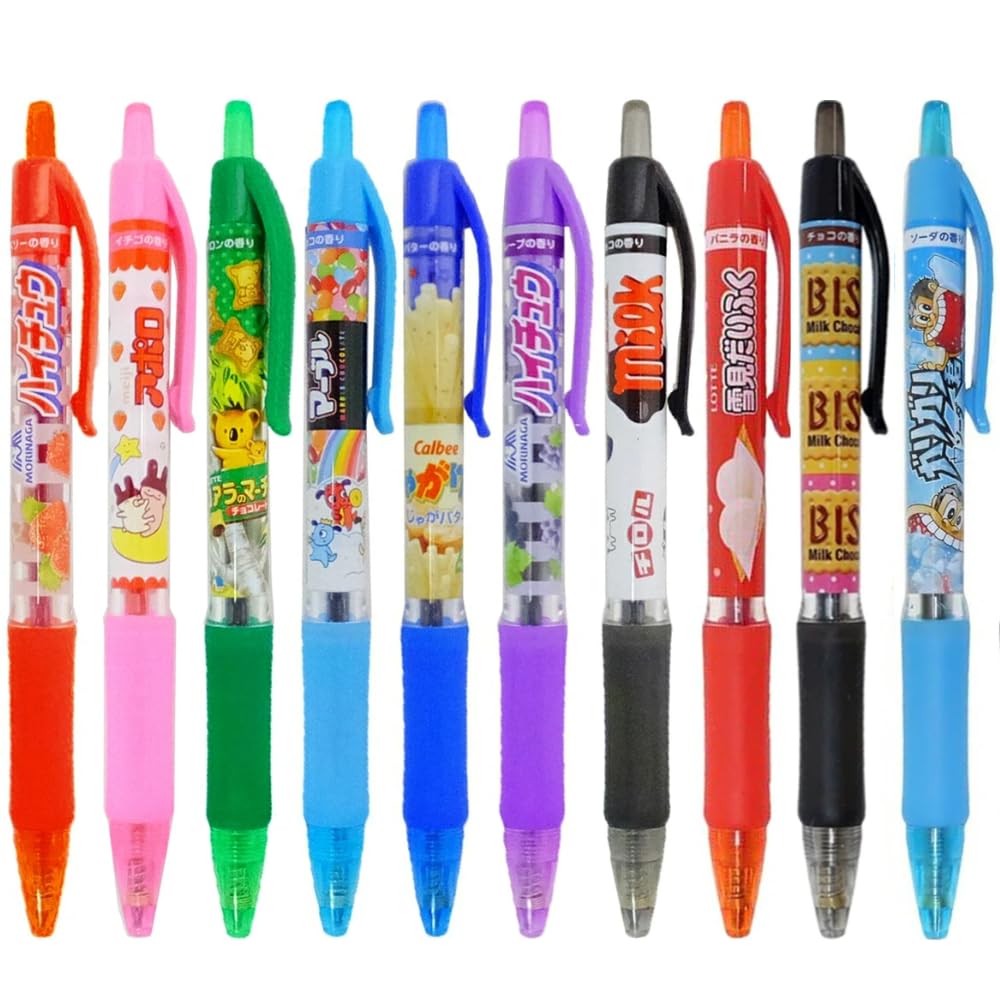 Набор шариковых ручек с ароматом конфет, 10 штук. Отлично в качестве подарка или приза, ручки кнопочного типа., (7 цветов)