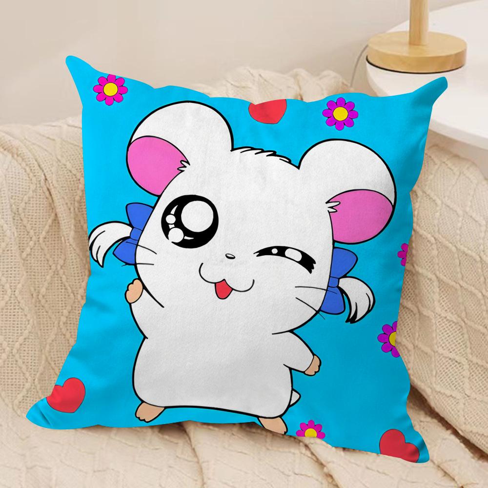 HHamtaro Cute Hamster Cushion Cover Silky Short Plush Invisible Zipper Dustproof Sofa Pillow Case for Home Decor