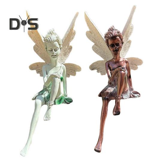 Скульптура из смолы «Цветочная фея», фигурка сидящей феи, украшение для сада, крылатая статуя феи для внутреннего рабочего стола, дворового искусства