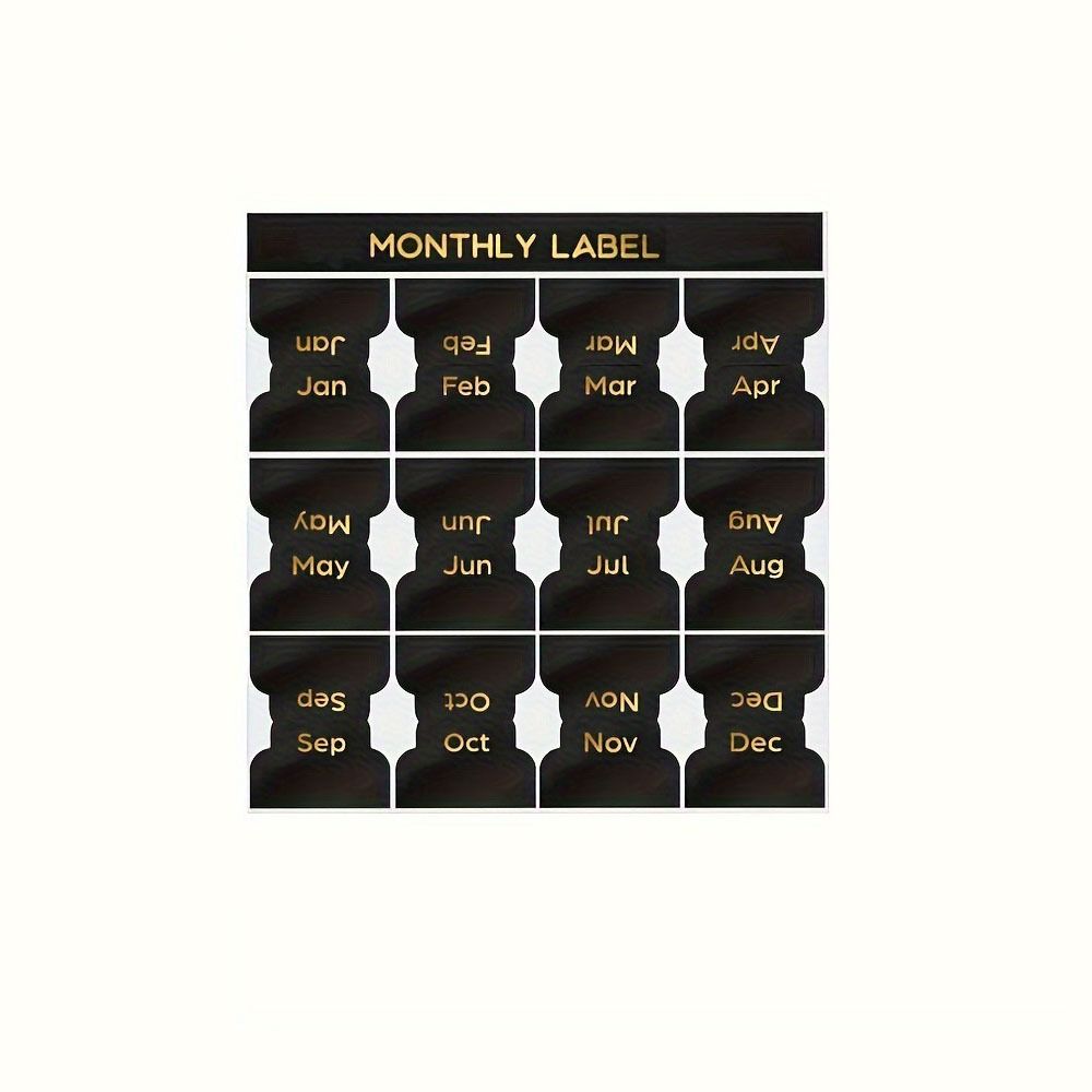 12 pcs Black Monthly Planner Index Tab Stationery Decorative Monthly Label Notebook