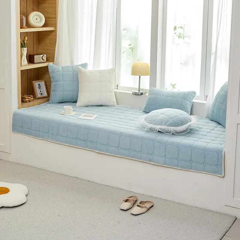 Модная простая подушка на подоконник из бархата из кроличьего меха 2025 Новая Всесезонная Универсальная Толстая Противоскользящая для Балконов Татами Подушки