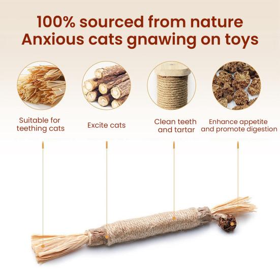 Cat Chew Toy Natural Silver Vine Dental Stick Cats Teeth Cleaning Self-play Toy Safe Catnip Chew Stick for Indoor Cats Playing Promotes Dental Health