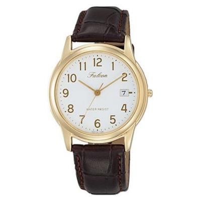 Мужской D010-104 ( Часы Q&Q Day/Водонепроницаемые) Круглые часы коричневые аналоговые