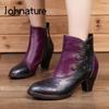 Zip Winter Boots Women Shoes Genuine Leather Mixed Colors Retro Warm Plush Handmade Leisure Print Ankle Boots