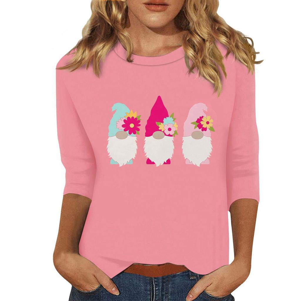 Женская мода повседневная три четверти рукава с принтом пайеток круглый вырез топ