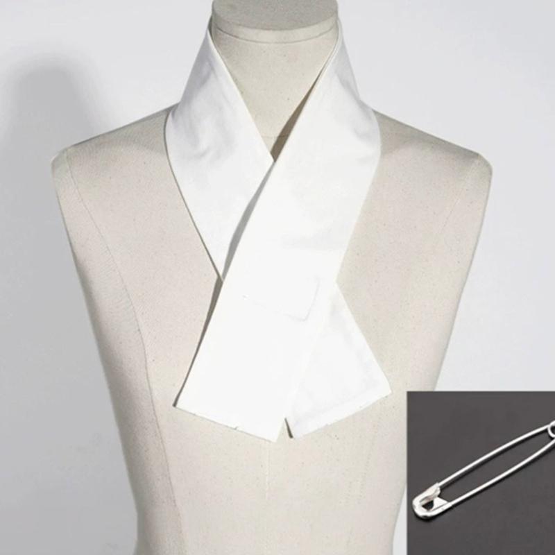 Chinese Ancient Style Detachable False Collar Crisscross Neckline White Skinny Long Scarf Waistband for Women Mens