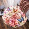 Polyester Round Rug with Rose and Butterfly Print-Anti-Slip Chair Mat for Living Room and Bedroom,Decorative Floor Carpet,Density