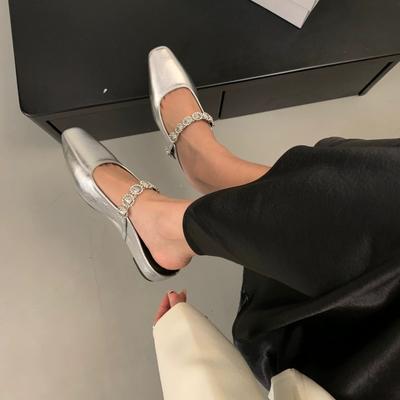 Внутреннее увеличение высоты 3 см голова сумки полушлепанцы женская обувь верхняя одежда весна и лето серебристые туфли Мэри Джейн полуподнос одинарная обувь