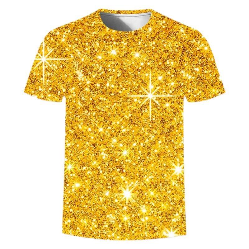 Летняя новинка 3D Gold Fashion Digital Harajuku Print с коротким рукавом и круглым вырезом Мужская повседневная футболка в стиле хип-хоп, уличные топы