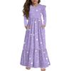 Girls' Tiered Ruffle Dress - Long Sleeve Printed Maxi With Pockets