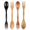 Cutlery Dinner Fruit Spoon Fork Natural Wood 2 In 1 Dual Head