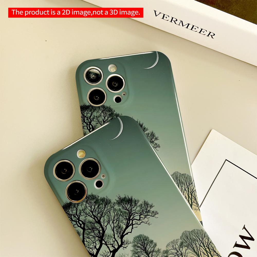 Moonlit Trees Silhouette Landscape All inclusive film hard phone case, compatible with iPhone 18 Pro Max 17 16 15 14 13 12 11