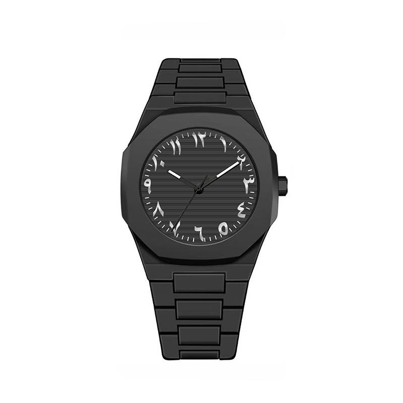 Matte Black Quartz Watch with Middle Eastern Style