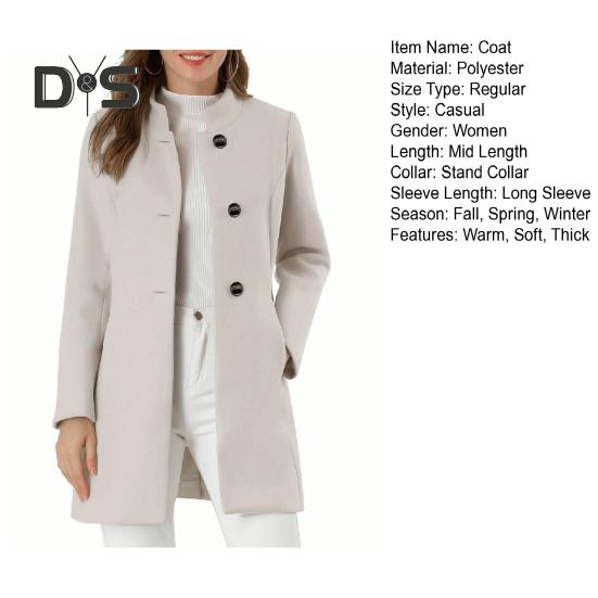 Зимнее осеннее женское пальто с воротником-стойкой и защитой шеи, длинный рукав, плотное теплое однобортное пальто с плотными теплыми карманами, средняя длина, женское пальто