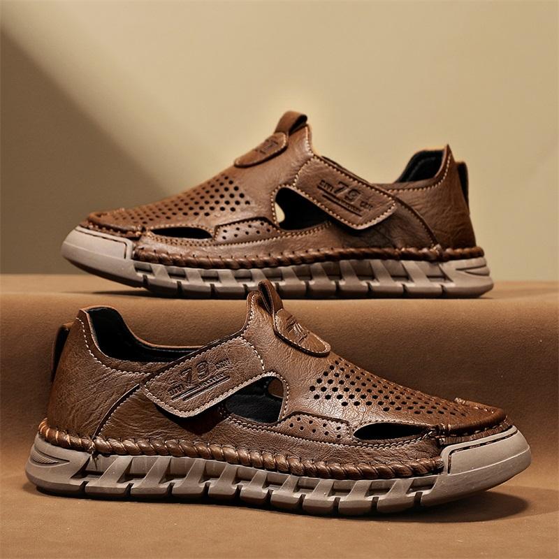 Сшитые вручную летние мужские сандалии Дышащие уличные мужские пляжные сандалии