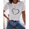 Women Heart Printed Short Sleeve O Neck T Shirt Cotton Summer Tees