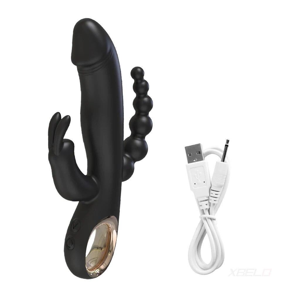 Мощный вибратор-кролик для женщин 3 в 1, стимулятор сосков и клитора, массажер для точки G, фаллоимитатор, секс-игрушки для взрослых, товары