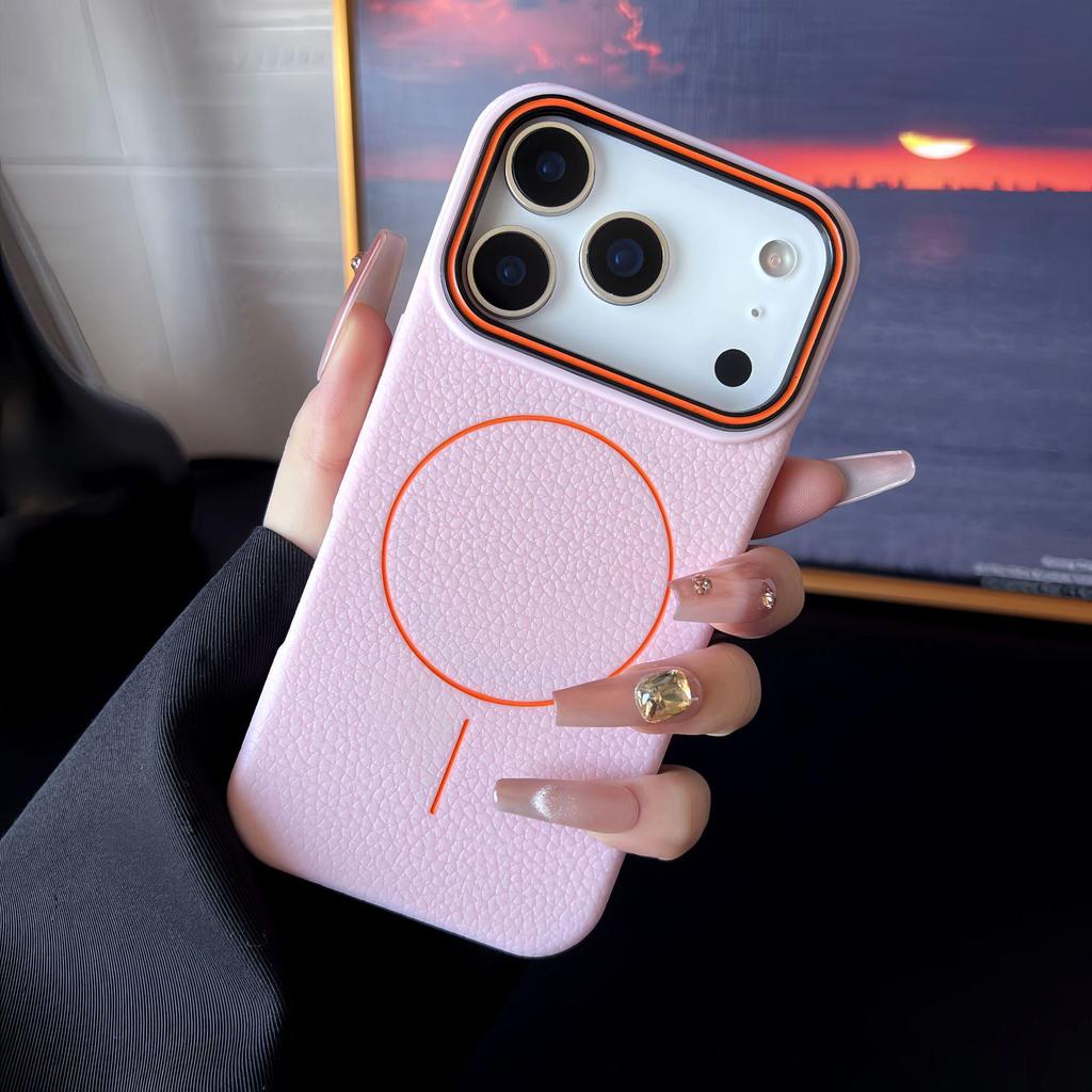 Чехол для Apple iPhone 13-17 Pro Max с магнитной кольцевой подставкой, рисунок личи, противоударный, с большим вырезом для камеры.