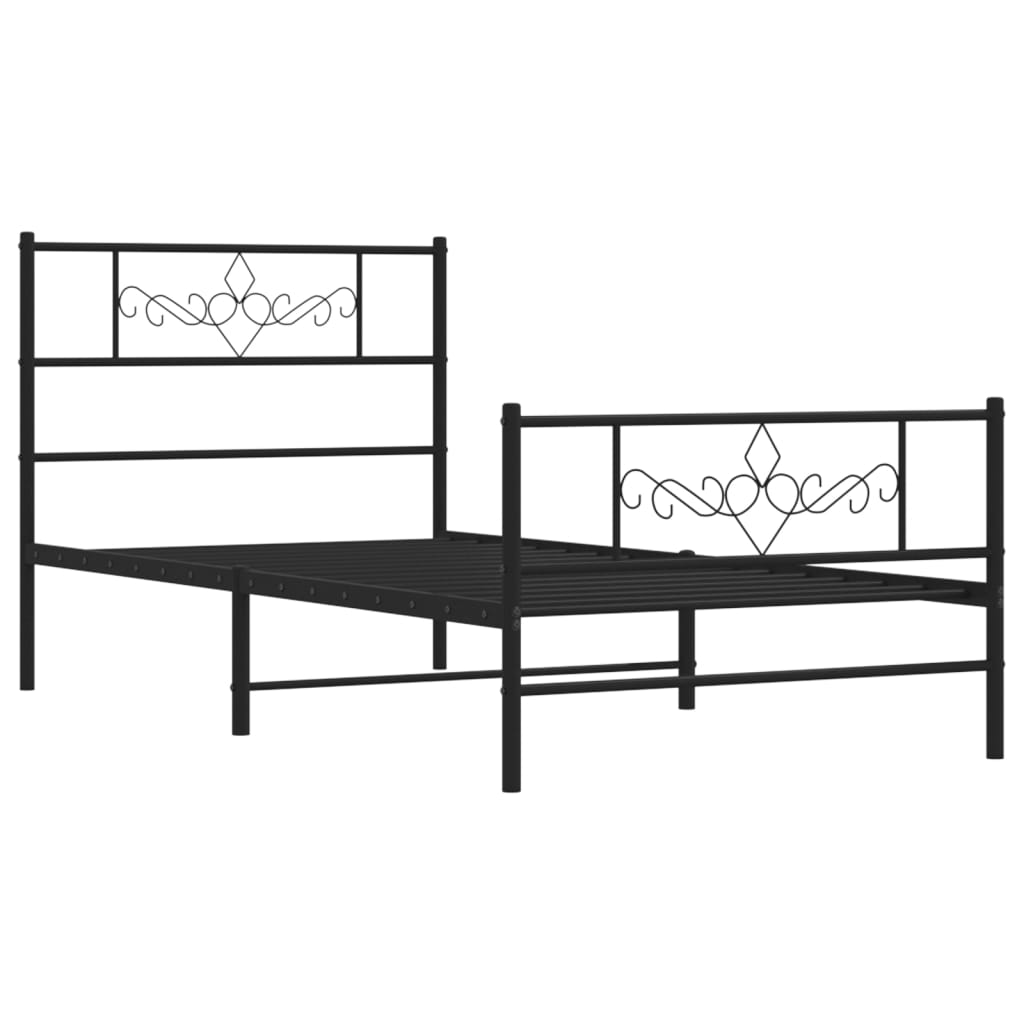 Vidaxl Metalowa Rama Łóżka Z Wezgłowiem I Zanóżkiem, Czarna, 90X190 Cm