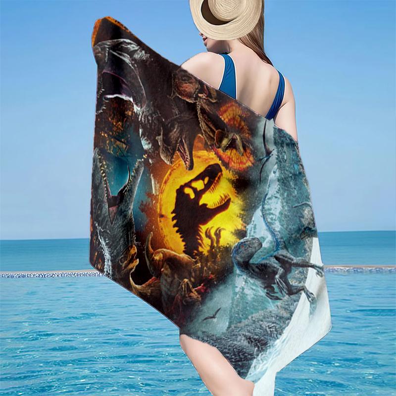 Dinosaur Moonlit Adventure Beach Towel, Super Soft Microfiber, Gift for Her/Him, Birthday, for Pool, Beach, Travel, Home Decor Fan gifts
