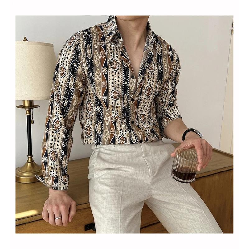 Spring Summer Fashion Printing Design Long Sleeve Shirts New Men's Casual Loose Breathable Vacation Versatiles Shirts Tops