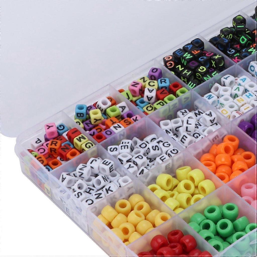 2025 Latest Model Letter Beads 6mm 10 Color Elastic Thread Big Hole Beads Set for Crafts M