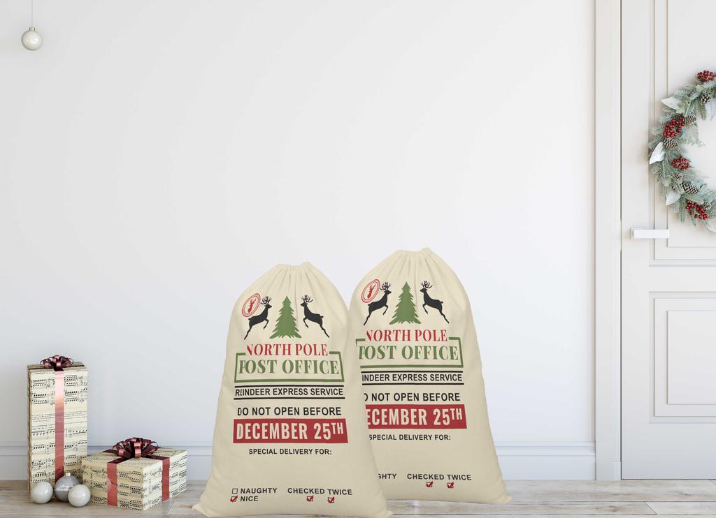 Printtoo Упаковка из 2 шт., сумки для хранения рождественских подарков, большой подарочный мешок Санты с завязкой на рождественской вечеринке 27x20 дюймов