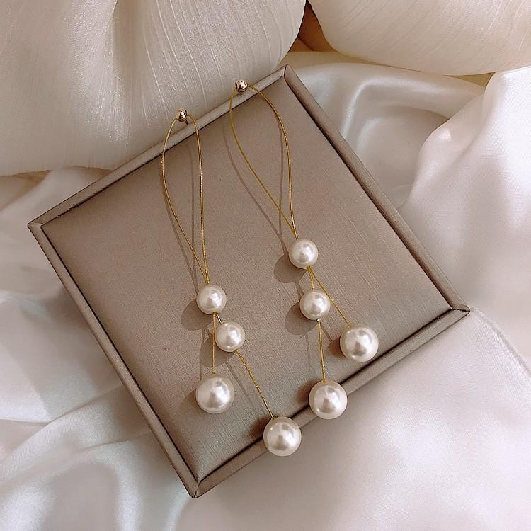 S925 Silver Needle Exaggerated Red Pearl Long Temperament Net Red Personality Tassel Simple Earrings Women's Jewelry