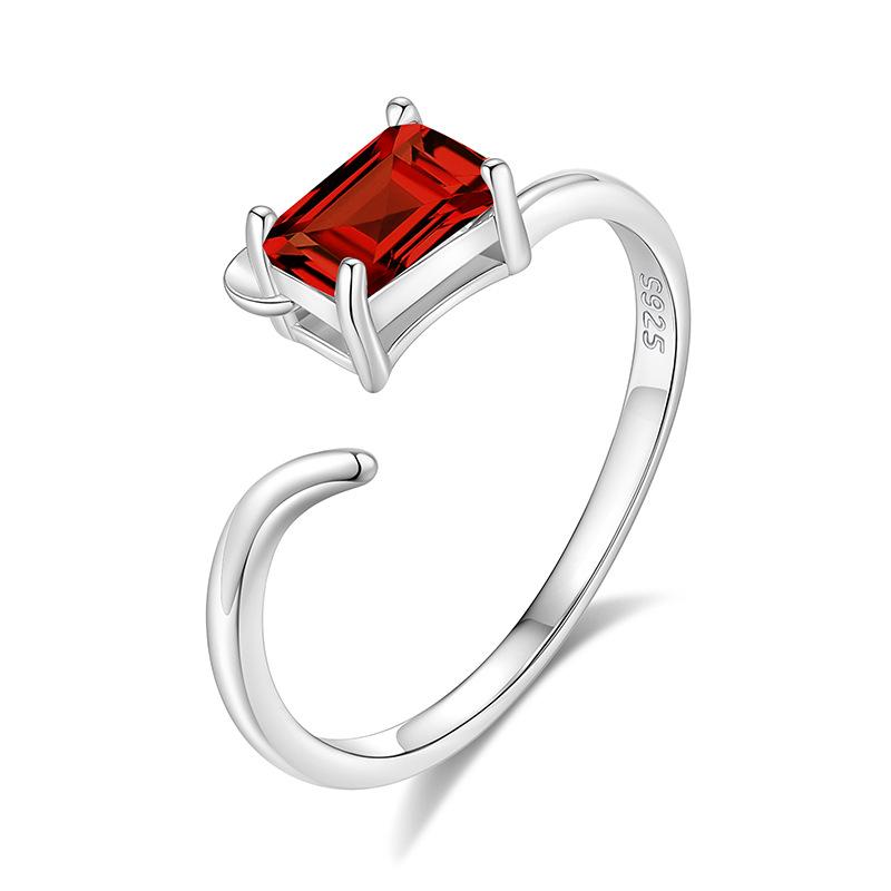 S925 Pure Silver Crystal Open Ring Adjustable Size 6 Colors Optional Minimalist Korean Style Band Jewelry Gift for Girlfriend Elegant Fashion Ring for
