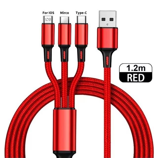 Три в одном USB-кабель для быстрой зарядки C-типа Micro IOS Multi Charger Cable Нейлоновый плетеный кабель