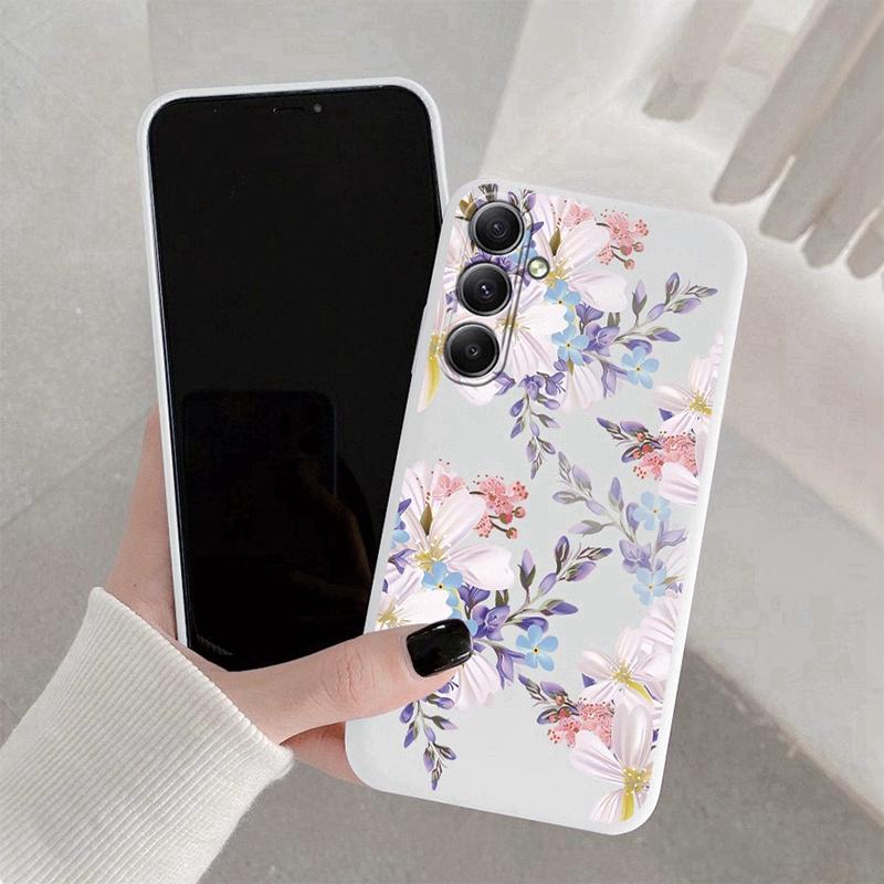 Мягкий силиконовый чехол с цветочным узором для Samsung M35 A35 Xiaomi Redmi Note 13 Pro Poco C65 iPhone Huawei Honor Realme Camera Защитный противоударный чехол