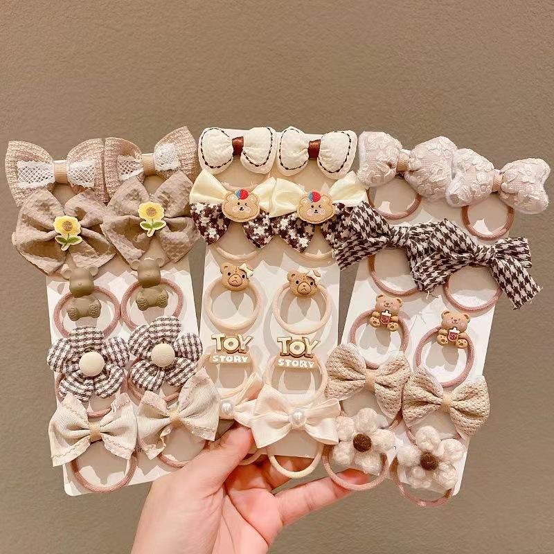 10 шт./5 пар, детская повязка для волос для девочек, резинка для волос, милый мультяшный эластичный бант, детский аксессуар для волос, весна-осень, детская повязка принцессы