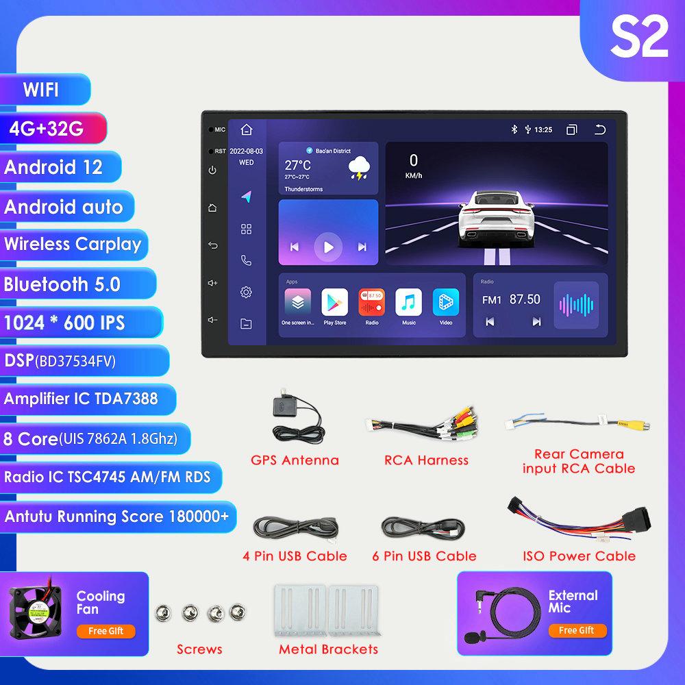 Автомобильная магнитола Hizpo 2 ГБ + 32 ГБ Carplay 7 дюймов 2 Din Android Универсальный автомобильный мультимедийный плеер Стерео 2Din Видео Автомагнитола Штатная стереонавигация GPS WiFi