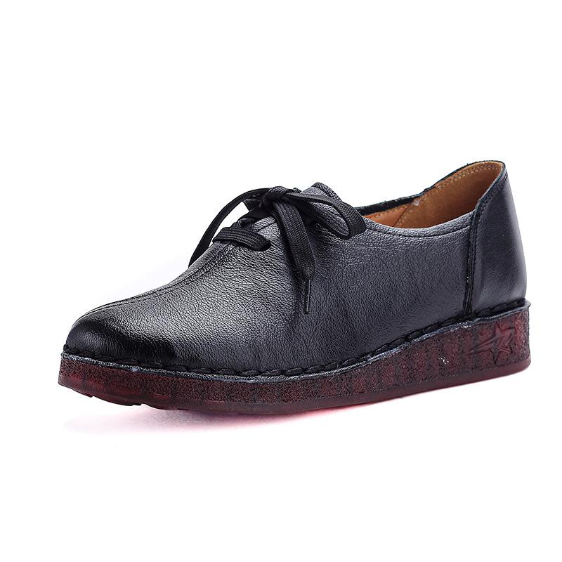 Johnature Женские туфли-лоферы из натуральной кожи, мягкая подошва, повседневные, однотонные, универсальные, на шнуровке