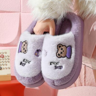 Хлопковые тапочки с мишкой осень и зима новые домашние комнатные теплые флисовые нескользящие для пары с мягкой подошвой хлопковый моп