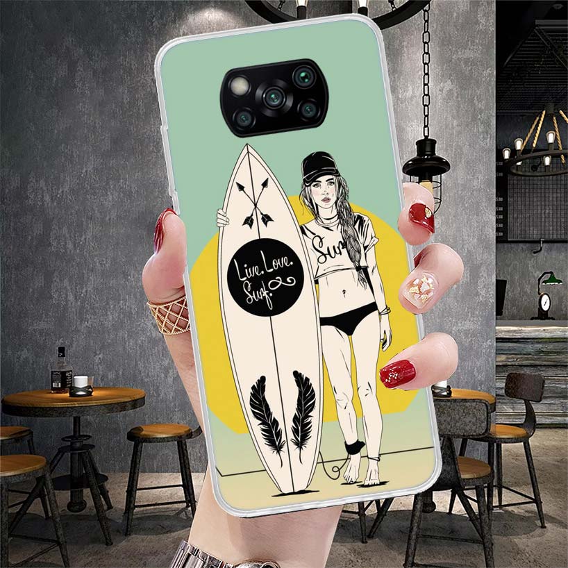 Surfboard Surfing Surf Girl Summer Soft Phone Case For Xiaomi Redmi 15C 15 13C 13 Poco X5 X6 X7 F7 Ultra M7 12C 12 10 10C 9C 9A