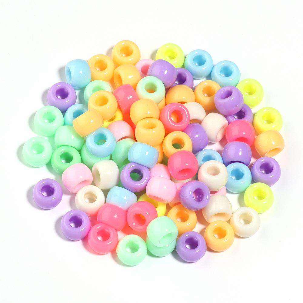 200pcs 6x9mm Mixed Color Big Hole Pony Beads Loose Spacer Acrylic Beads For Jewelry Making DIY Hair Braids Bracelet Accessories