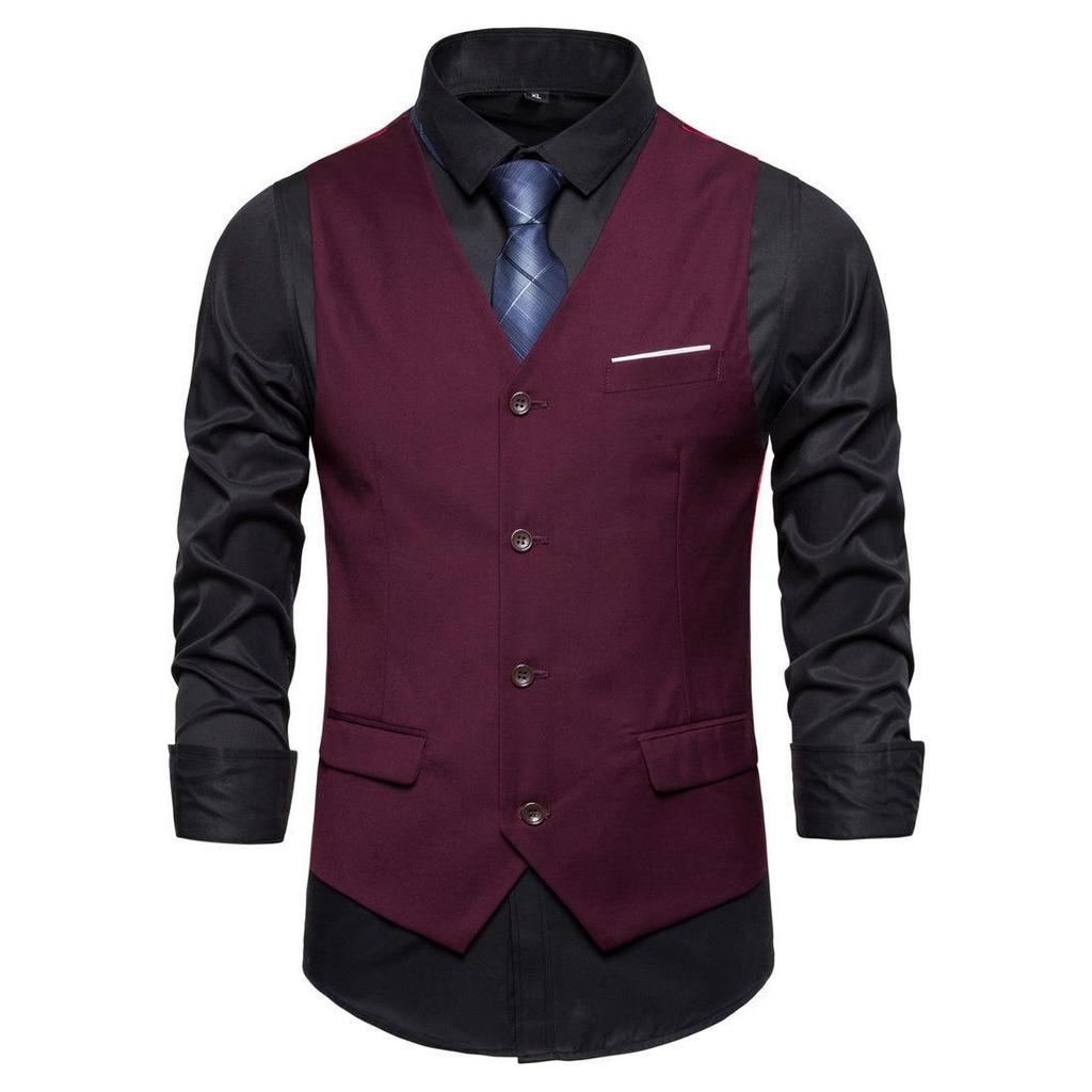 2023 Men's Large Solid Color Single-Breasted Casual Suit Vest - Korean Style