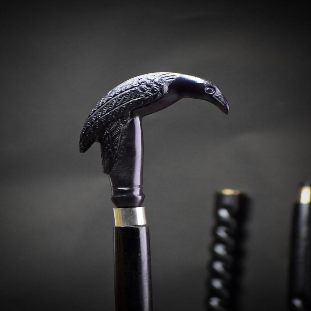 Старинная латунная трость в форме головы ворона – 94 см деревянная ручка